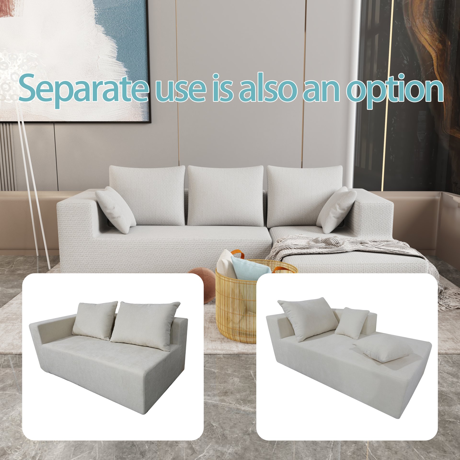 Corner Sofa And Sofa Bed With High Density Sponge - Beige - Image 17