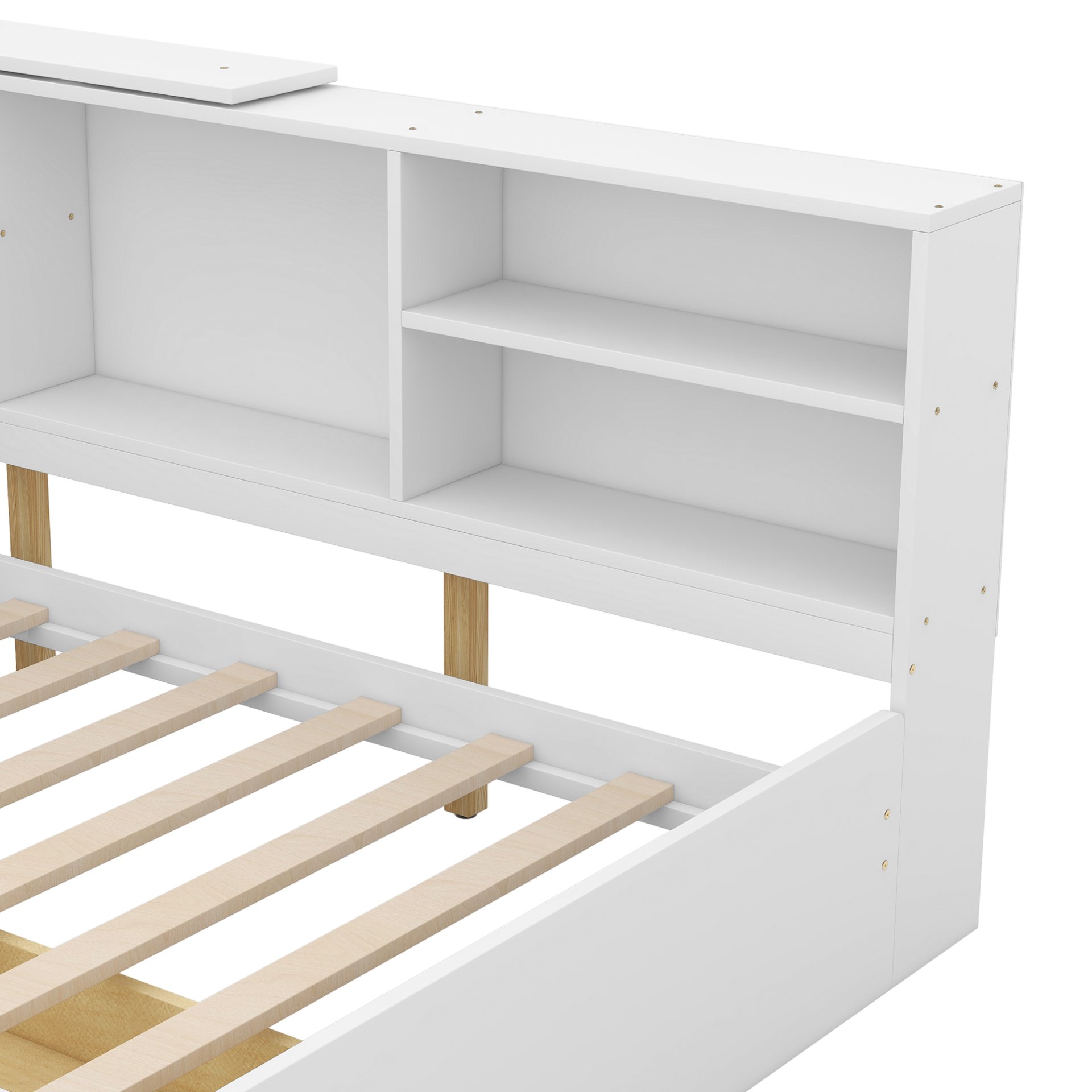 Twin Size Platform Bed With Storage Headboard, Shelves And 2 Drawers - White - Image 8