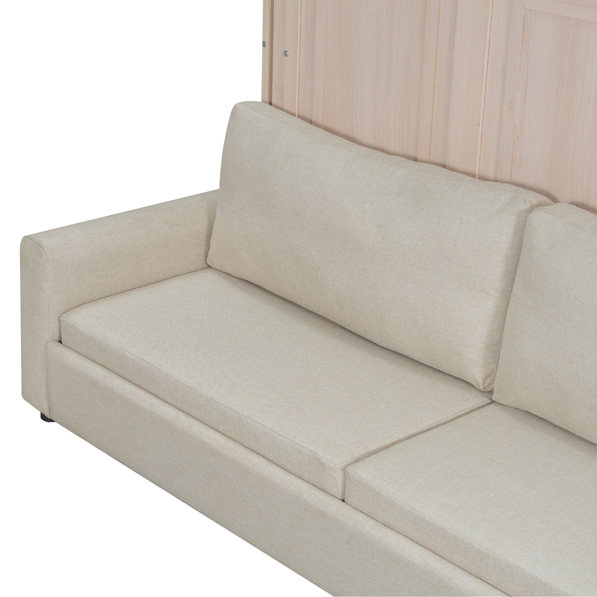 Queen Size Murphy Bed With Sofa And LED - Beige - Image 9