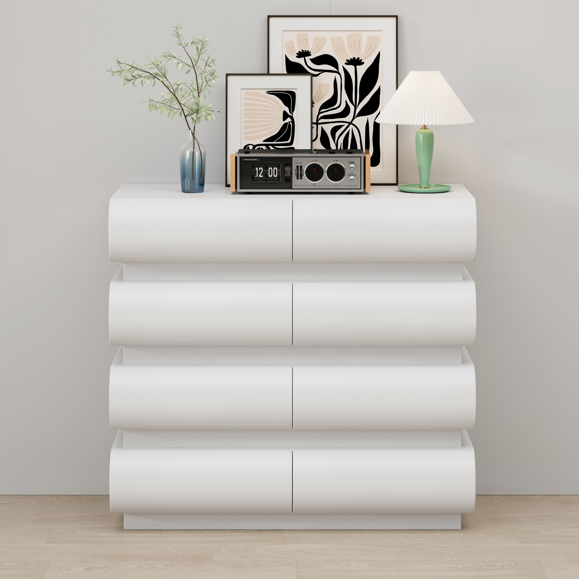 Minimalist Handle Less 8 Drawer Dresser With Wide Storage - White - Image 11