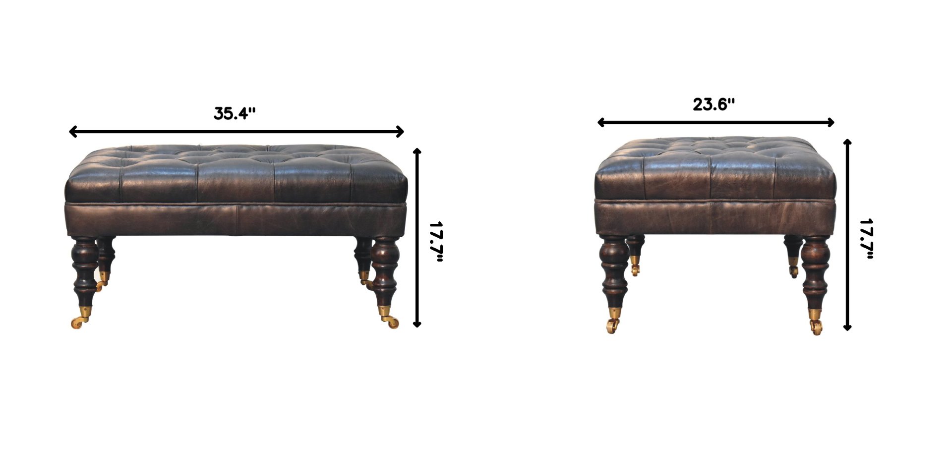 Buffalo - Leather Ottoman With Castor Legs - Black - Image 13