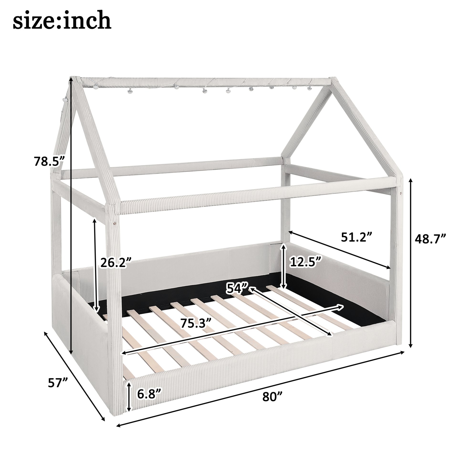 Full Size Upholstered House Style Daybed With LED Light Strips - Beige - Image 3