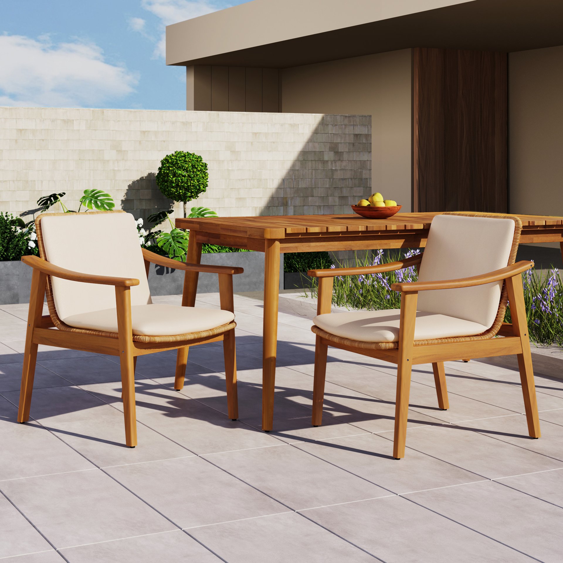Outdoor Dining Chairs (Set of 2) - Teak / Beige - Image 2
