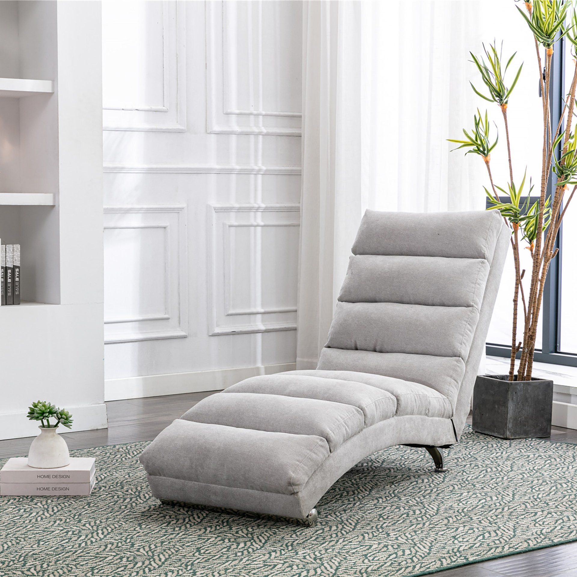 Linen Massage Chaise Lounge Indoor With Remote Control, Ergonomic Electric Massage Lounger With 5 Modes - Light Gray - Image 2