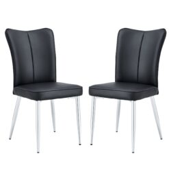 Modern Minimalist Dining Chairs (Set of 2) Curved Backrest & Cushion Metal Legs - Black