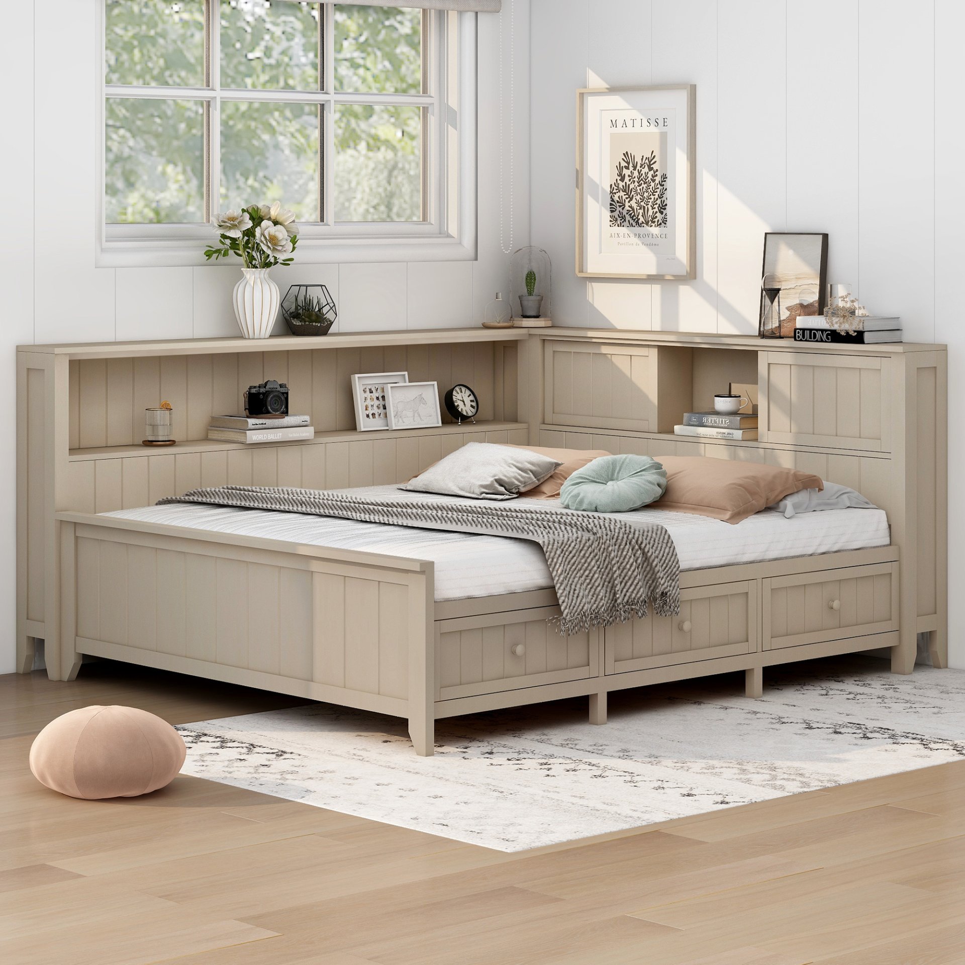 Full Size Daybed With Storage Shelves And 3 Drawers - Antique White - Image 5