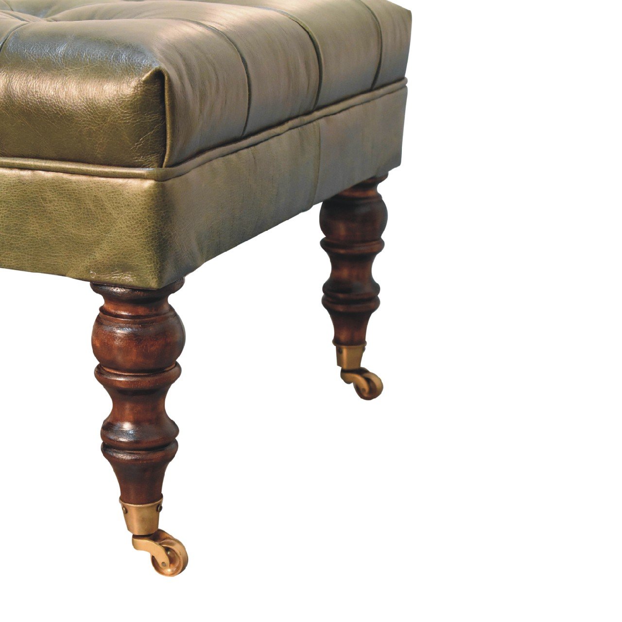 Buffalo - Leather Ottoman With Castor Legs - Green - Image 8