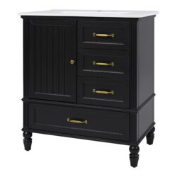 30" Bathroom Vanity With Sink, Cabinet With Door & 3 Drawers - Black