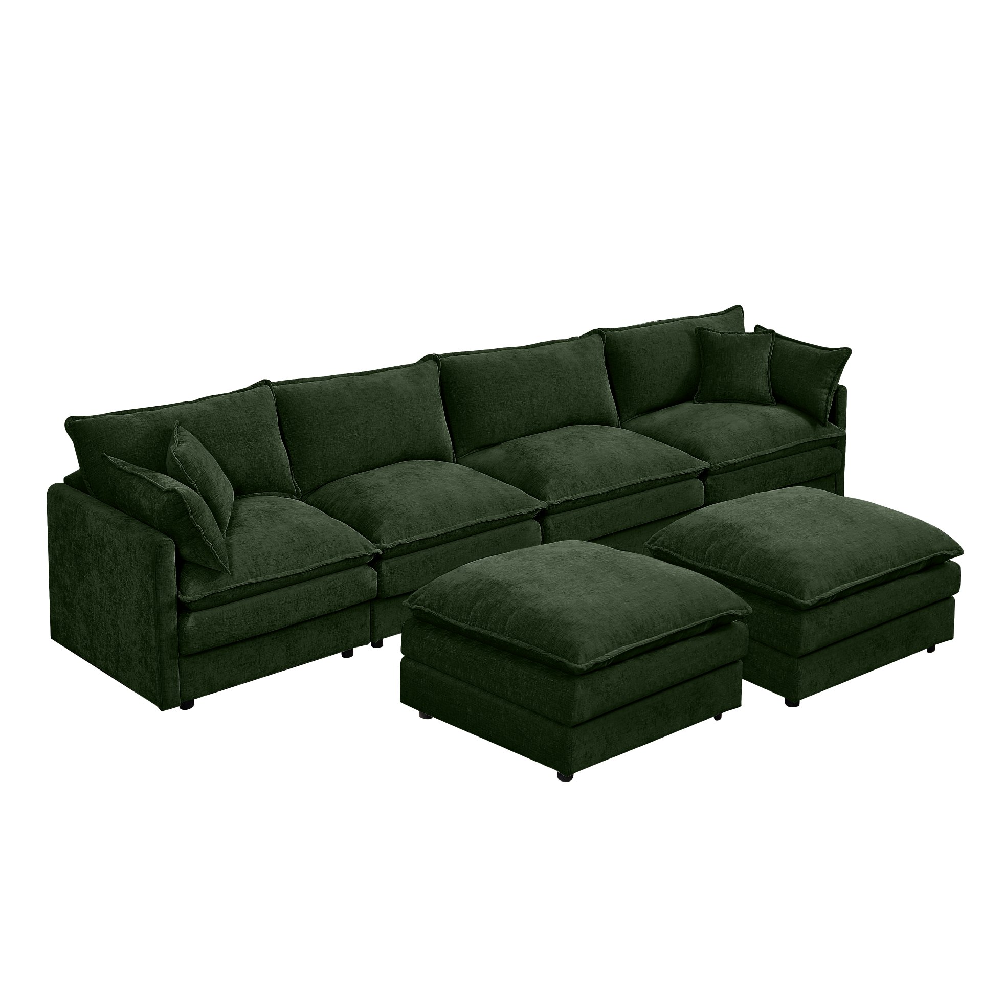 U-Shaped Sectional Sofa, 4 Seater Comfy Cloud Couch With Movable Ottoman - Green - Image 12