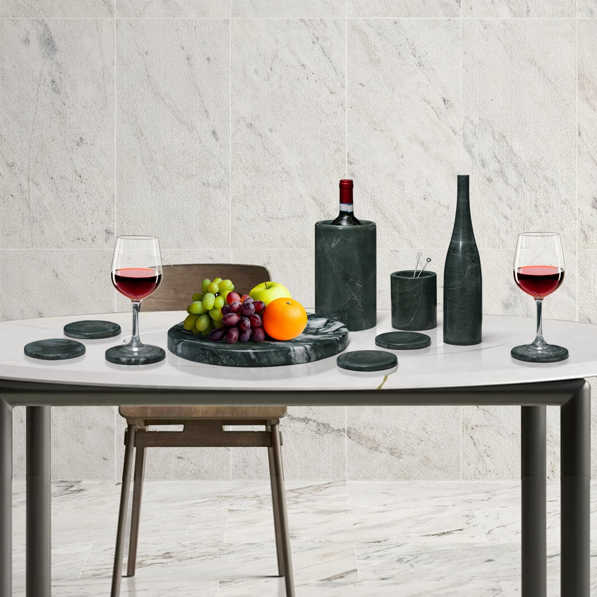 Natural Marble Dining Room Accessories Set, Luxury (Set of 10) - Green - Image 4