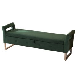 Wide Storage Soft Ottoman Bench With Armrests, Footrest Bed End Stool For Living Room, Dorm, Entryway And Bedroom - Green