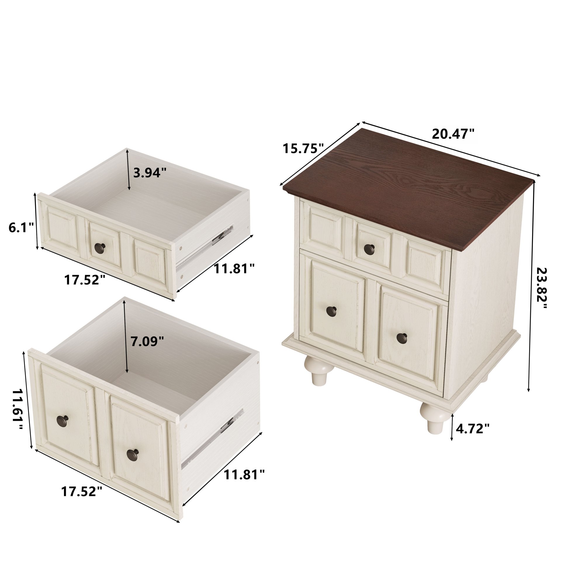 Nightstand With 2 Drawers And Roman Column Legs - Antique White - Image 3
