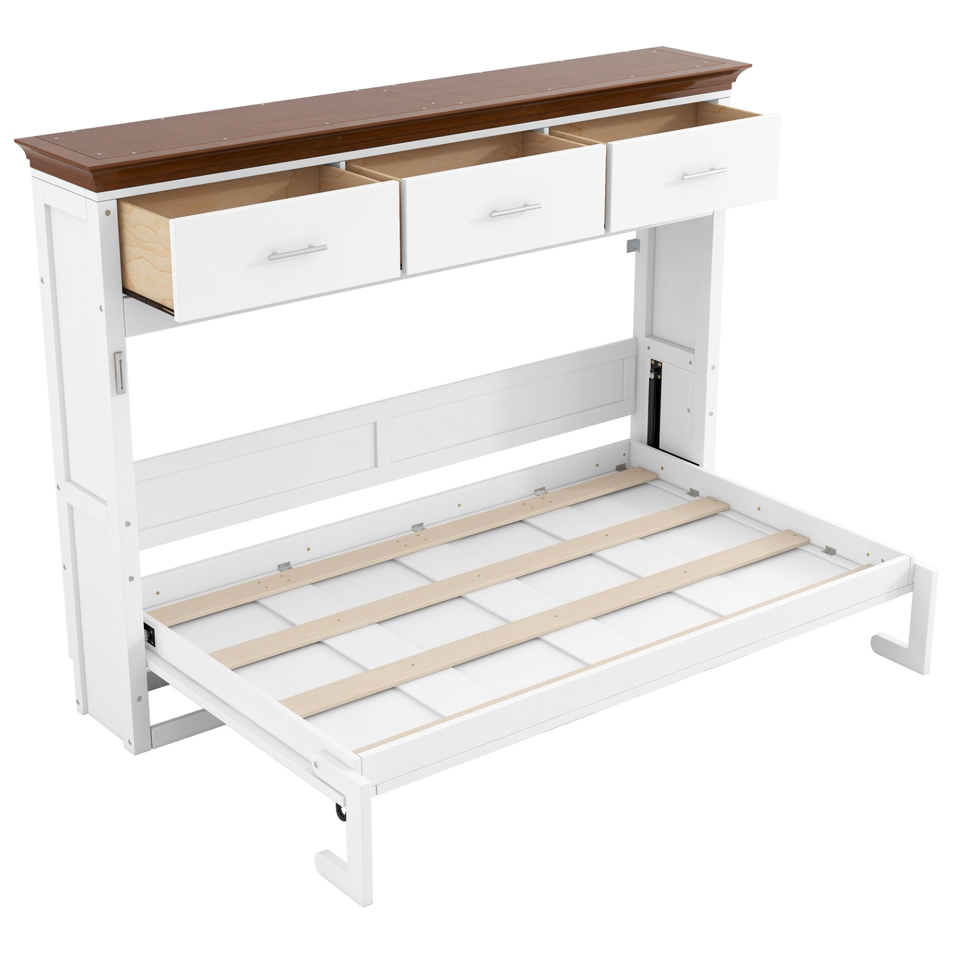 Twin Size Murphy Bed With 3 Drawers - White - Image 9