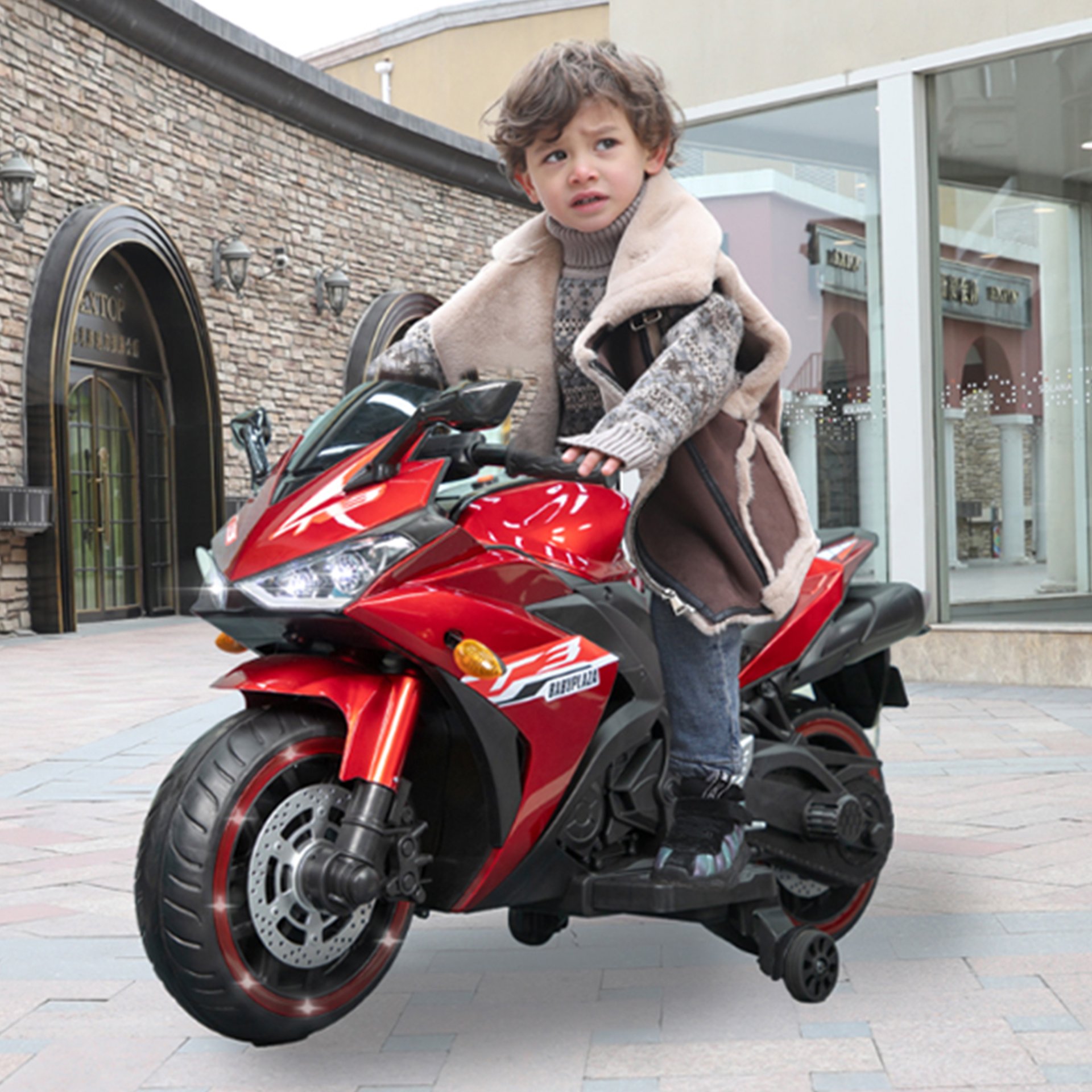 Kids 12V Motorcycle With Training Wheels, Manual Throttle, And Lighting Wheels For Boys And Girls Ages 3-6 - Red - Image 2