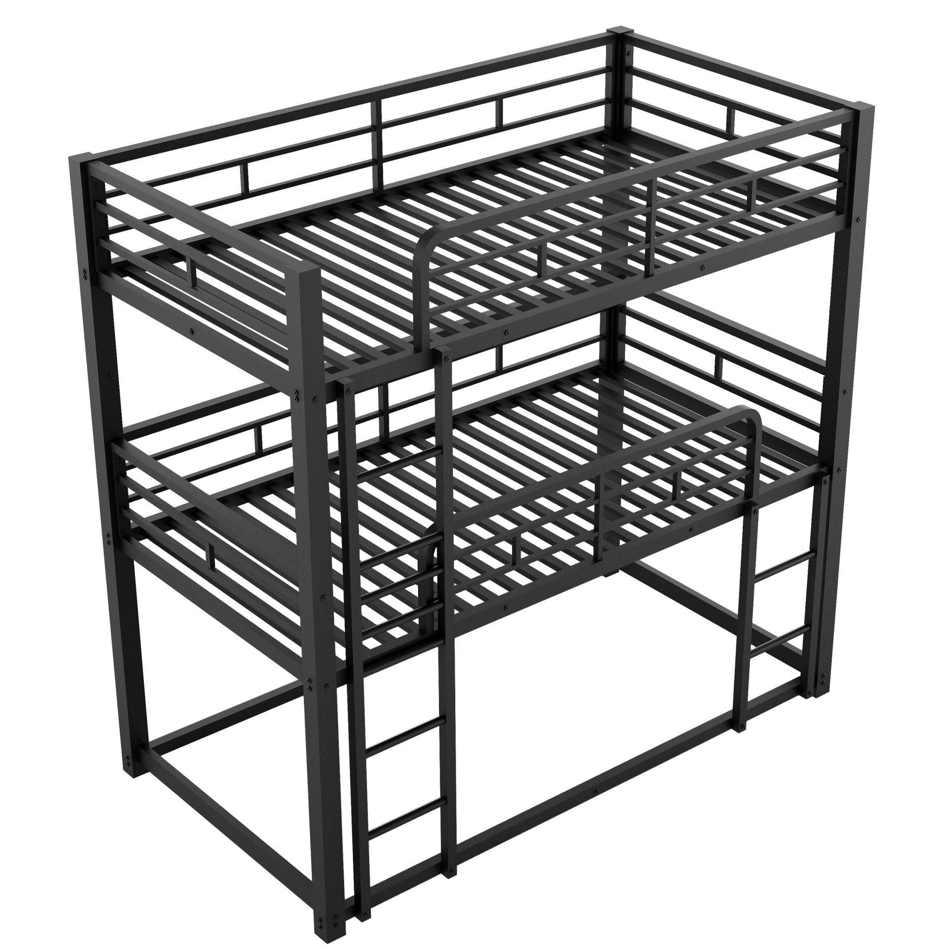 Twin Size Triple Bunk Bed Sturdy 3 Bed Stack With Dual Ladders, Heavy Duty Steel Frame, Space Saving Design - Black - Image 7