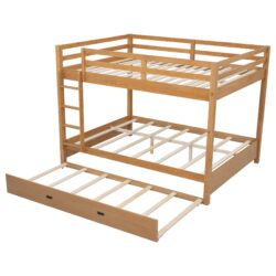 Queen Size Bunk Bed With Ladder And Trundle - Wood