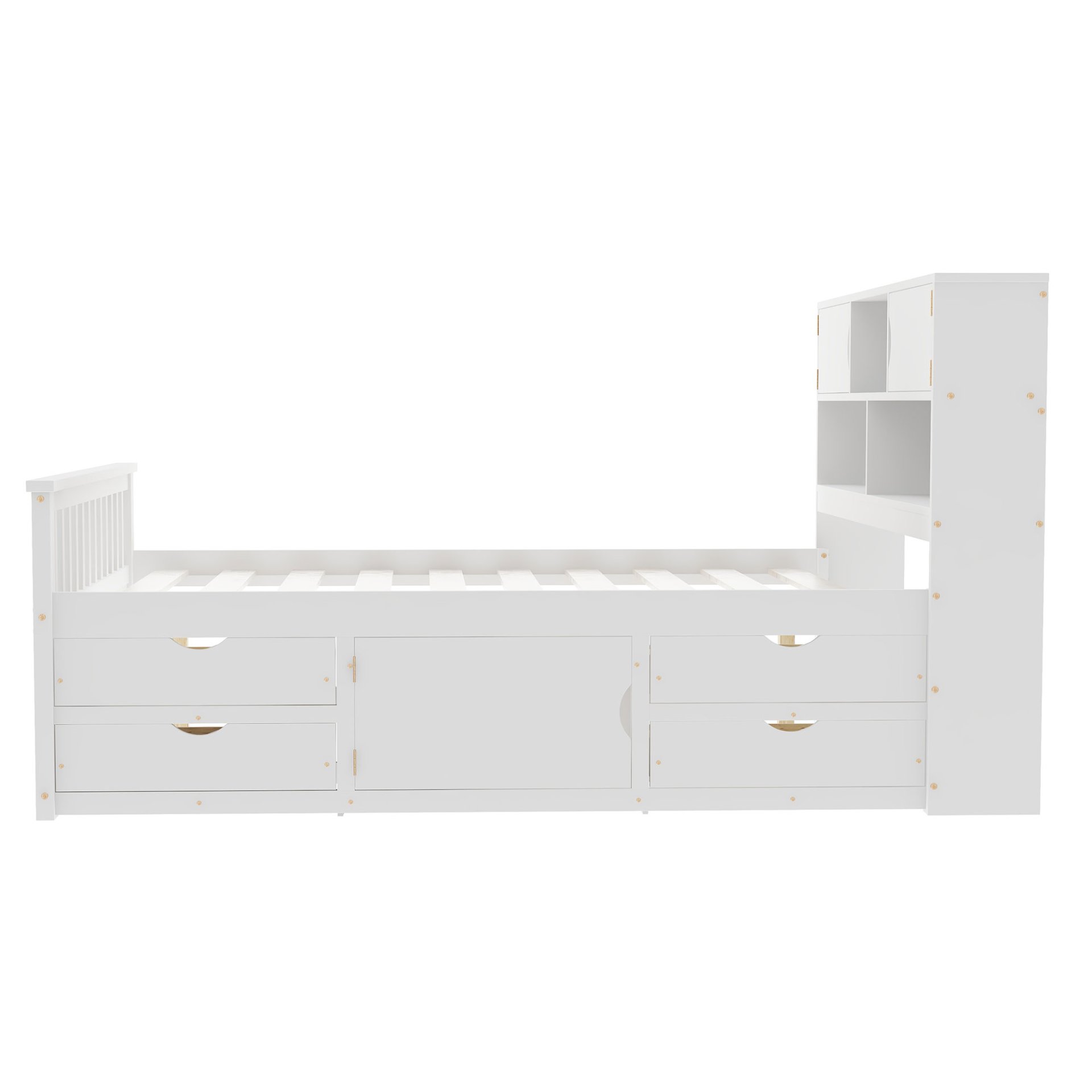 Full Size Captain Platform Bed Frame With Bookcase Headboard, Four Drawers, Storage Shelves - White - Image 12
