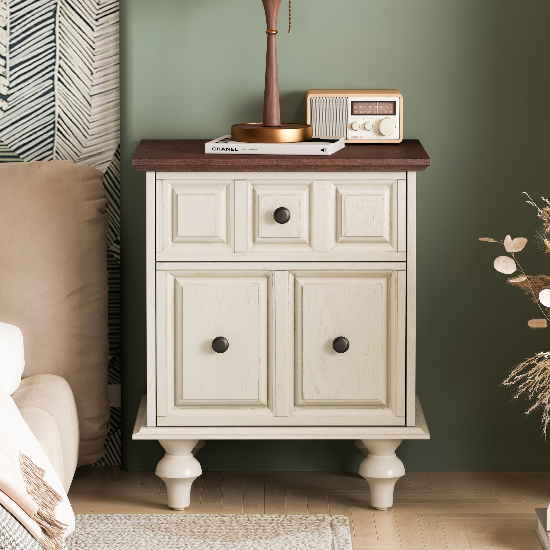 Nightstand With 2 Drawers And Roman Column Legs - Antique White - Image 7