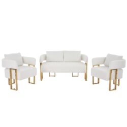 Decorative Upholstered Side Chair For Living Room - White / Gold