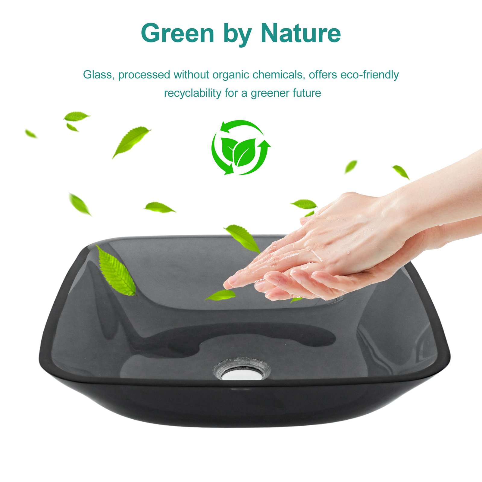 Square Vessel Sink For Bathroom, Above Counter Design With Pop Up Drain, Smooth Rounded Edges - Gray - Image 4