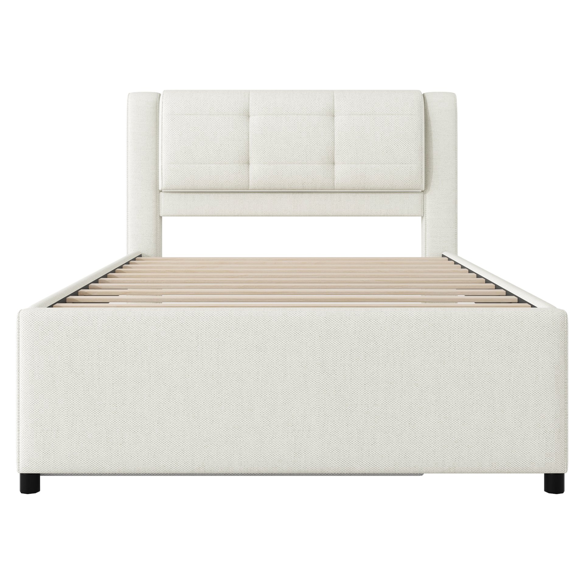 Full Size Upholstered Platform Bed With Adjustable Trundle - Beige - Image 9