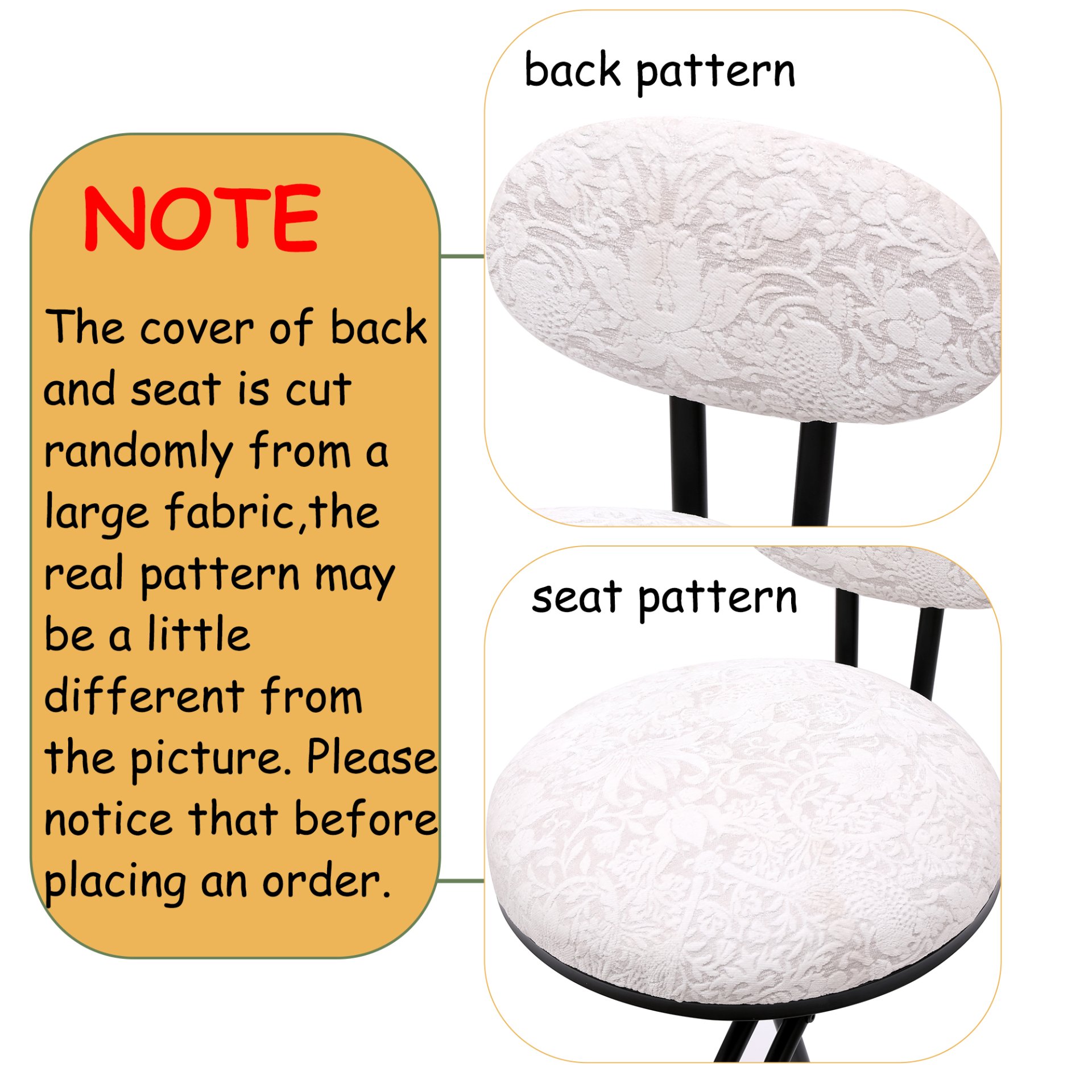 Round Print Bar Stools (Set of 2) Metal Upholstered Chairs For Kitchen Island & Dining Rooms - Black & White Print - Image 5