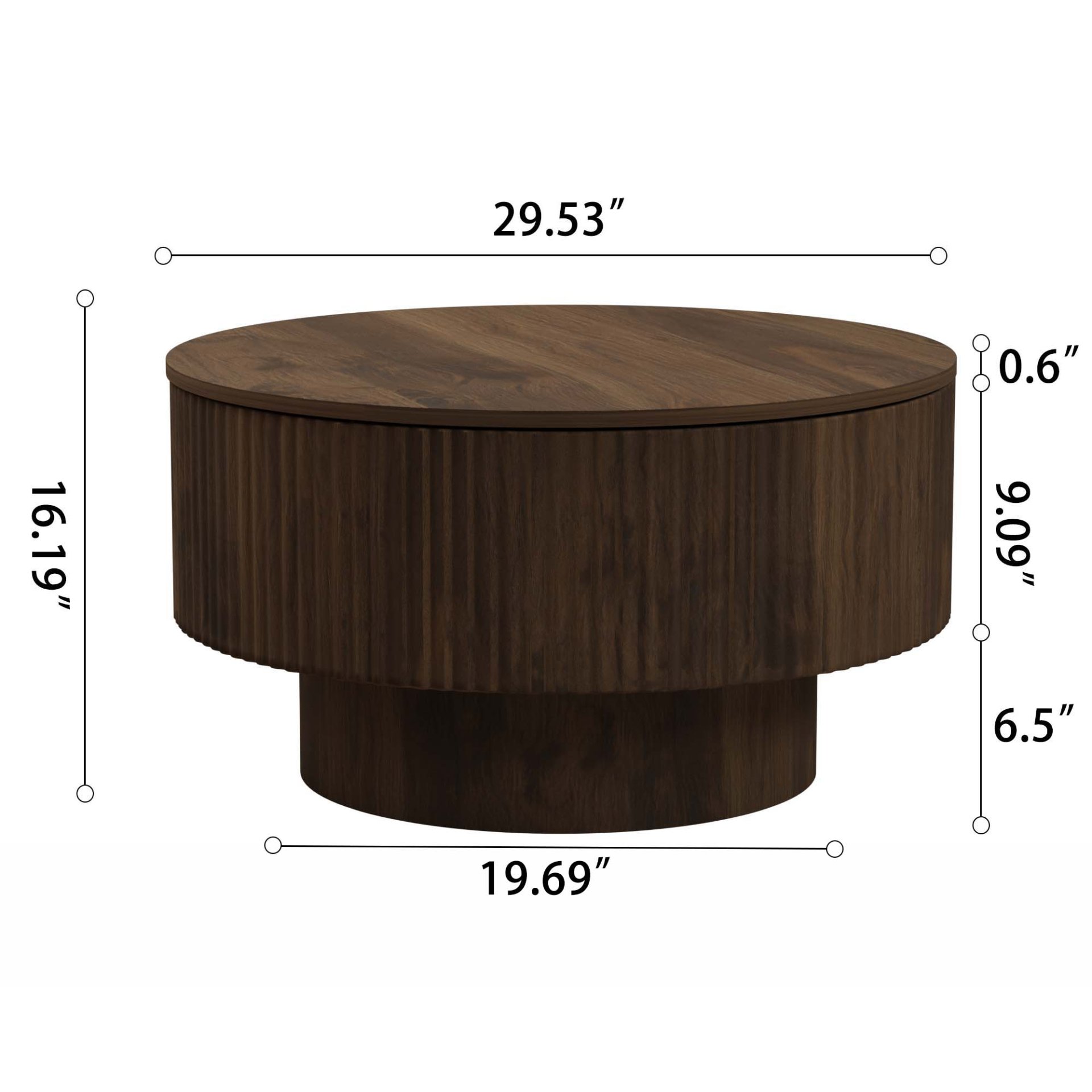 Circular Coffee Table With Stripe Design And Hidden Storage - Walnut - Image 3