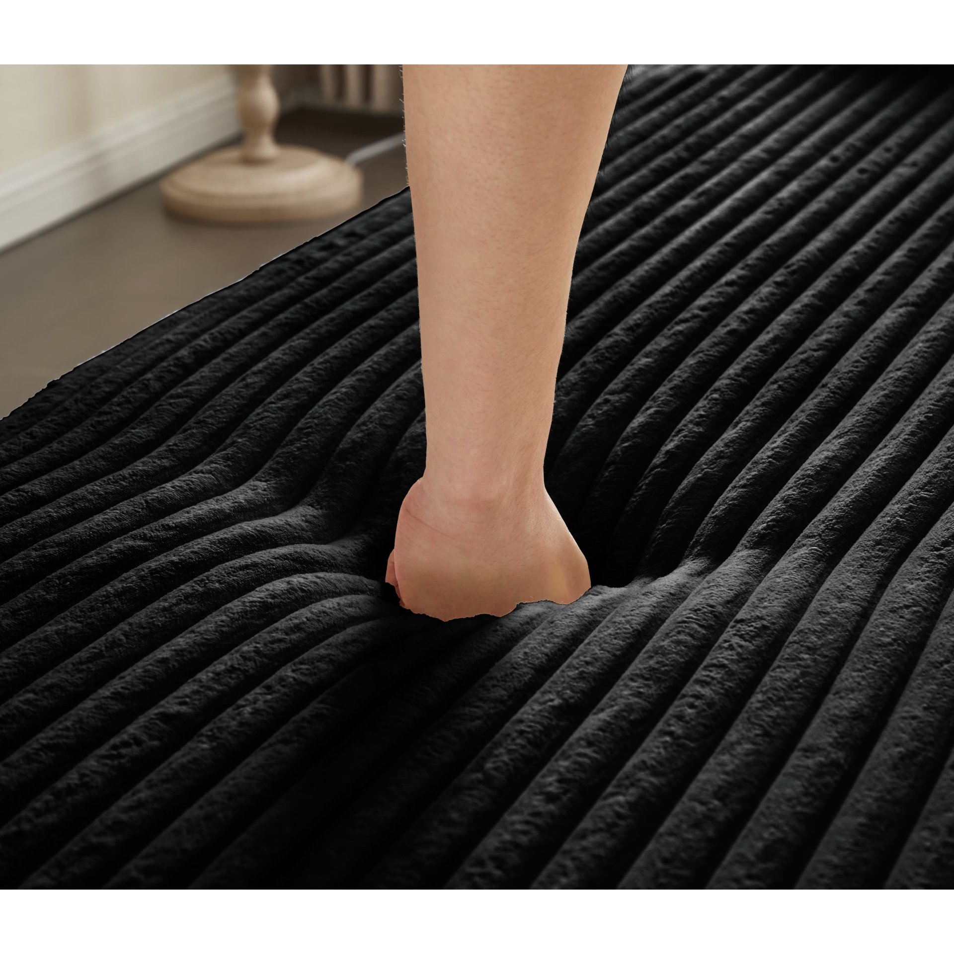 Floor Sofa With 2 Pillows, Convertible Plush Corduroy Foam Filled Sleeper Sofa Bed - Black - Image 10