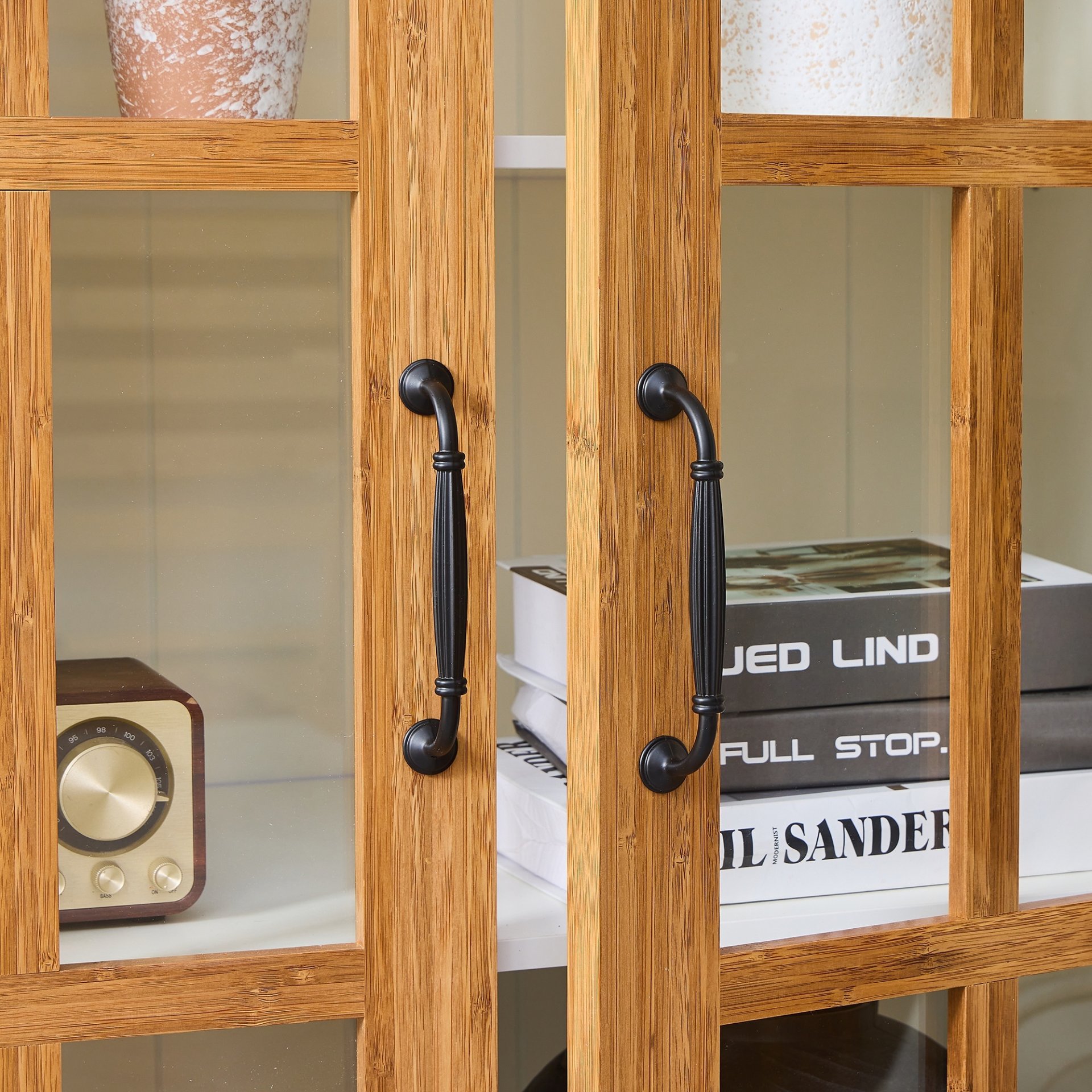 Rustic Style Display Cabinet With Glass Doors For Collectibles & - Brown / Cream White - Image 10