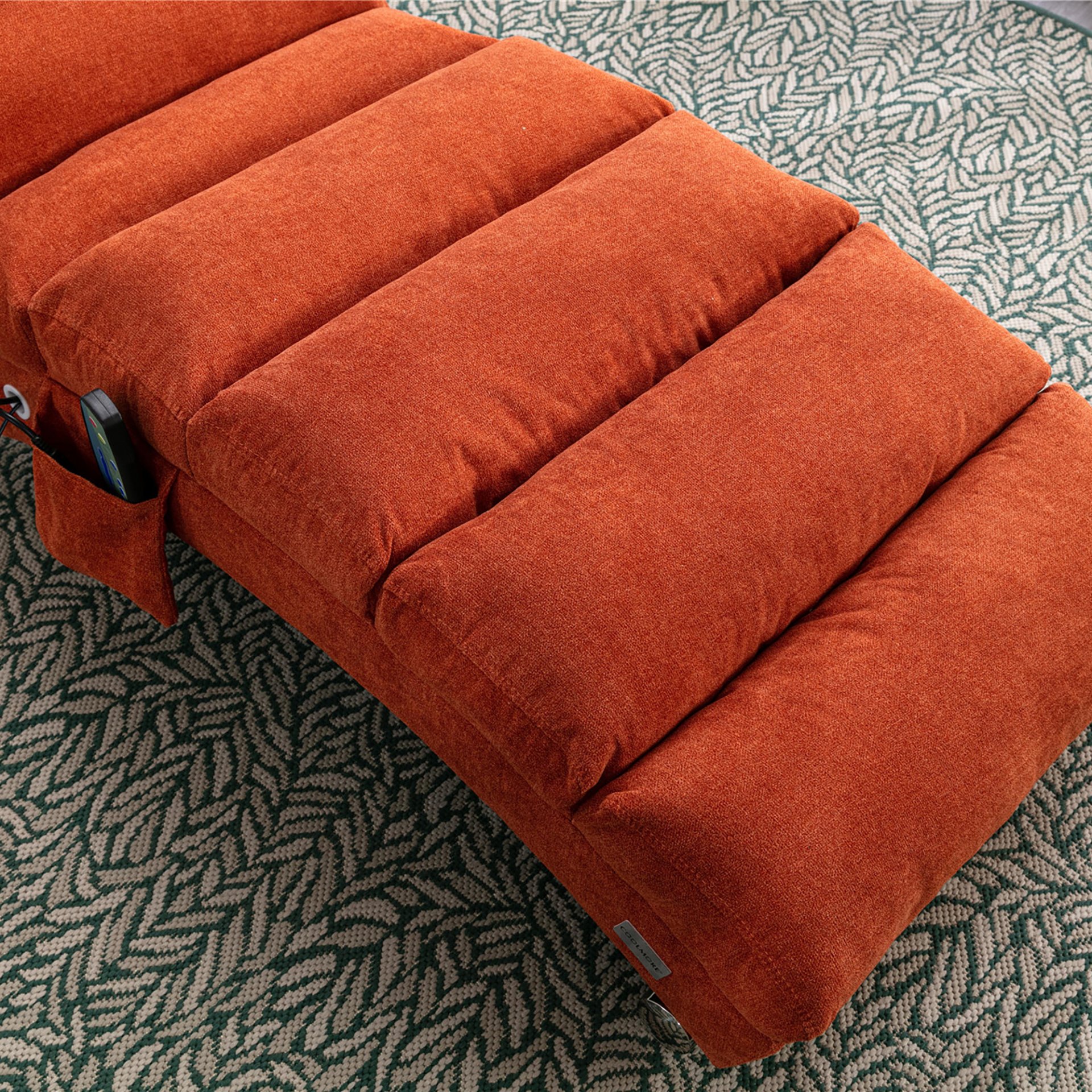Ergonomic Linen Massage Chaise Lounge With Remote Control, 5 Modes - Orange - Image 12