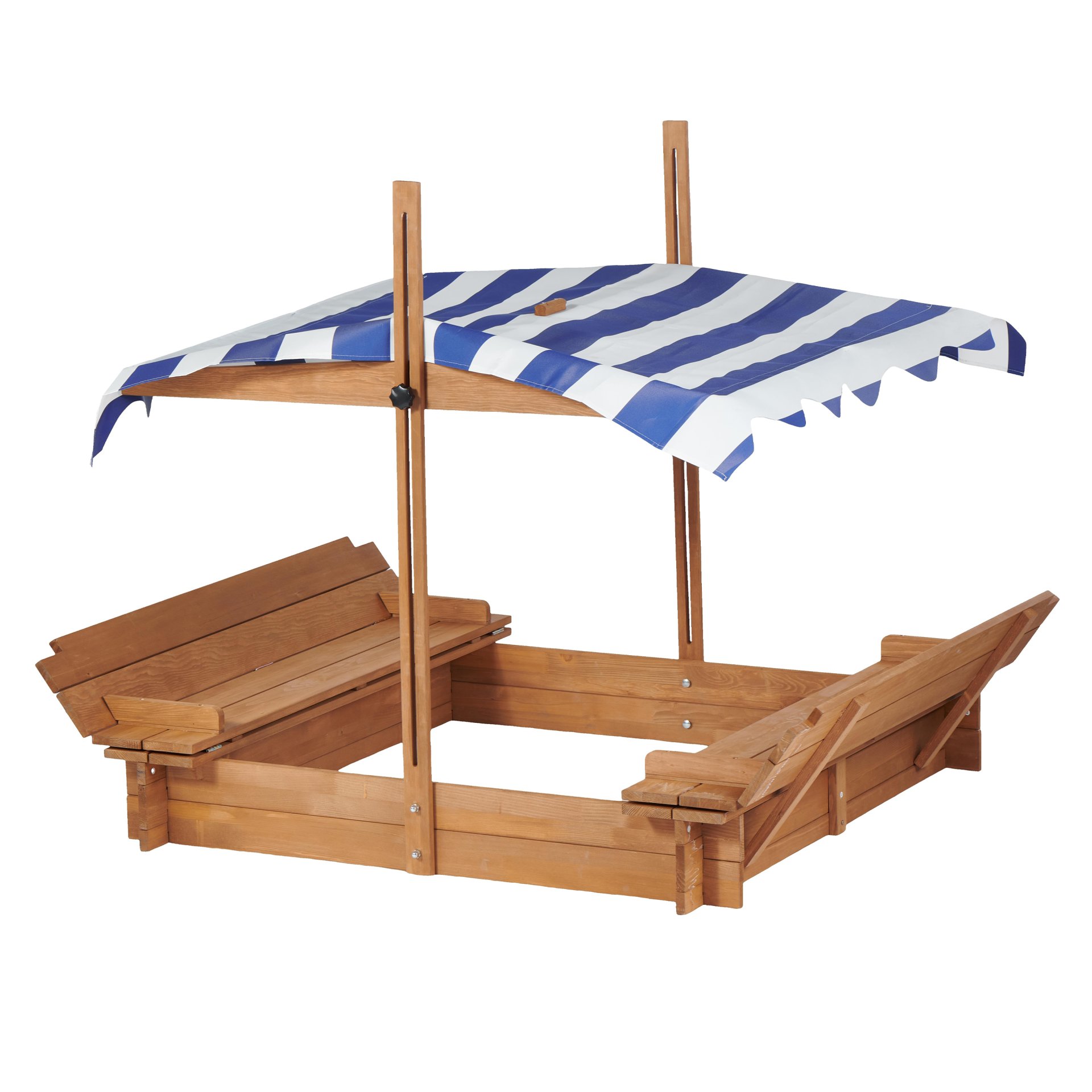 Kids Sandbox With Adjustable Cover, Sand Box With 2 Foldable Bench Seats, Outdoor Sandpit For Backyard Play - Light Brown - Image 18