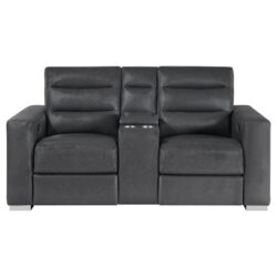 Yamein - Power Reclining Loveseat With Bookcase Arms And LED Lights - Charcoal