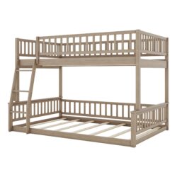 Full Long Over Queen Bunk Bed With Ladder And Guardrails - Walnut