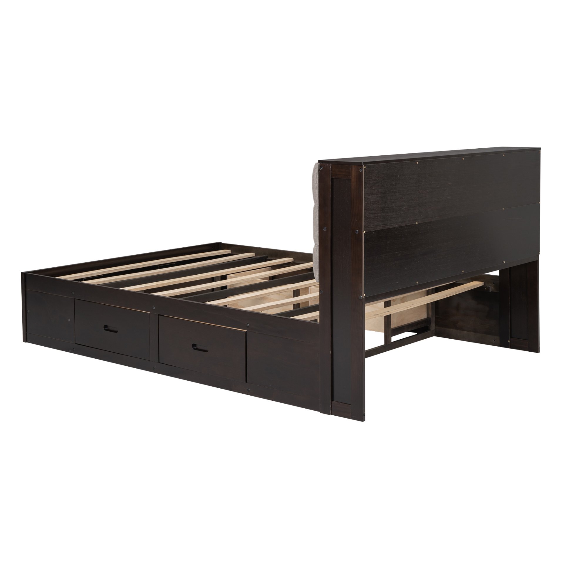 Queen Size Platform Bed With Storage Headboard, Shoe Rack And 4 Drawers - Espresso - Image 7