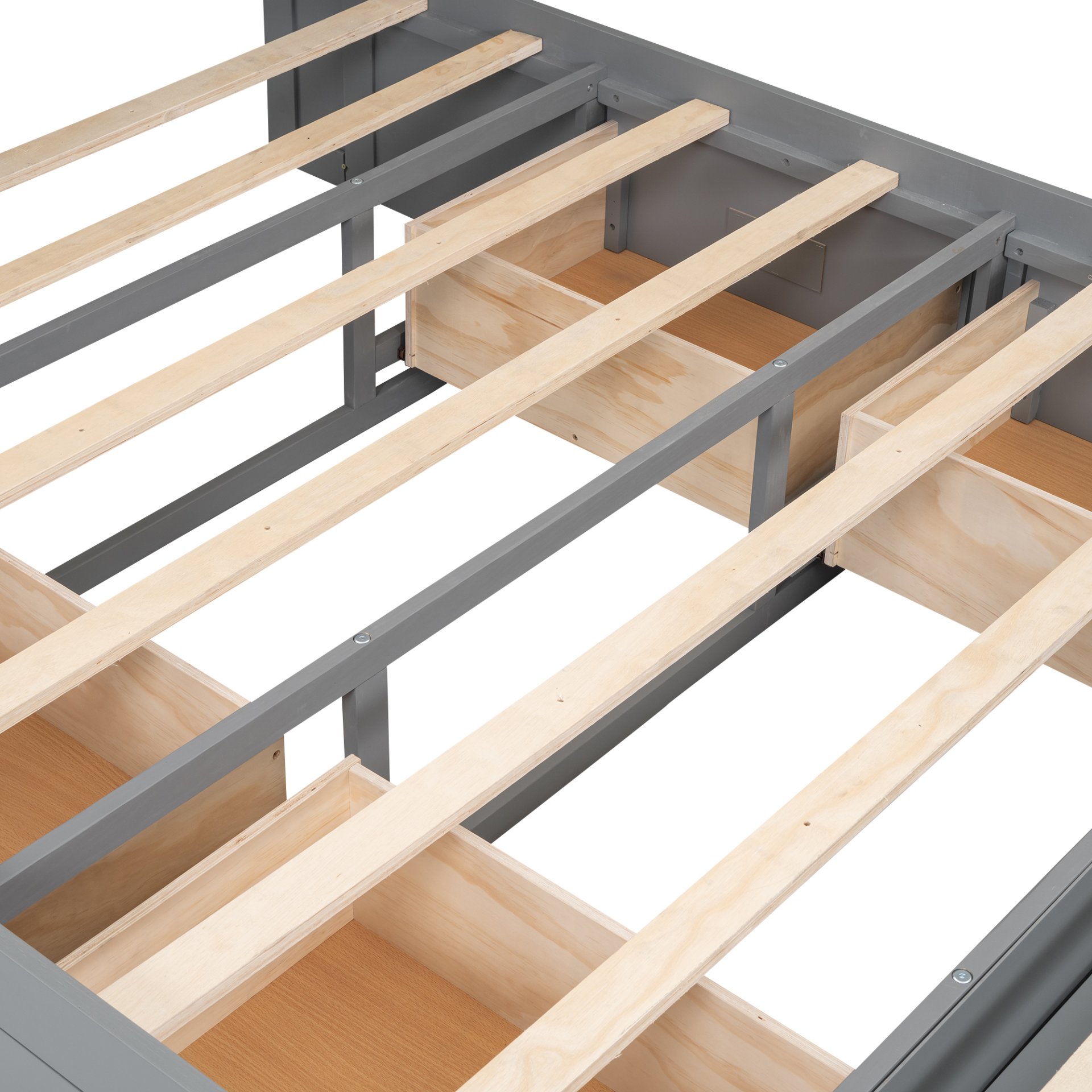 Queen Size Platform Bed With Storage Headboard, Shoe Rack And 4 Drawers - Gray - Image 6