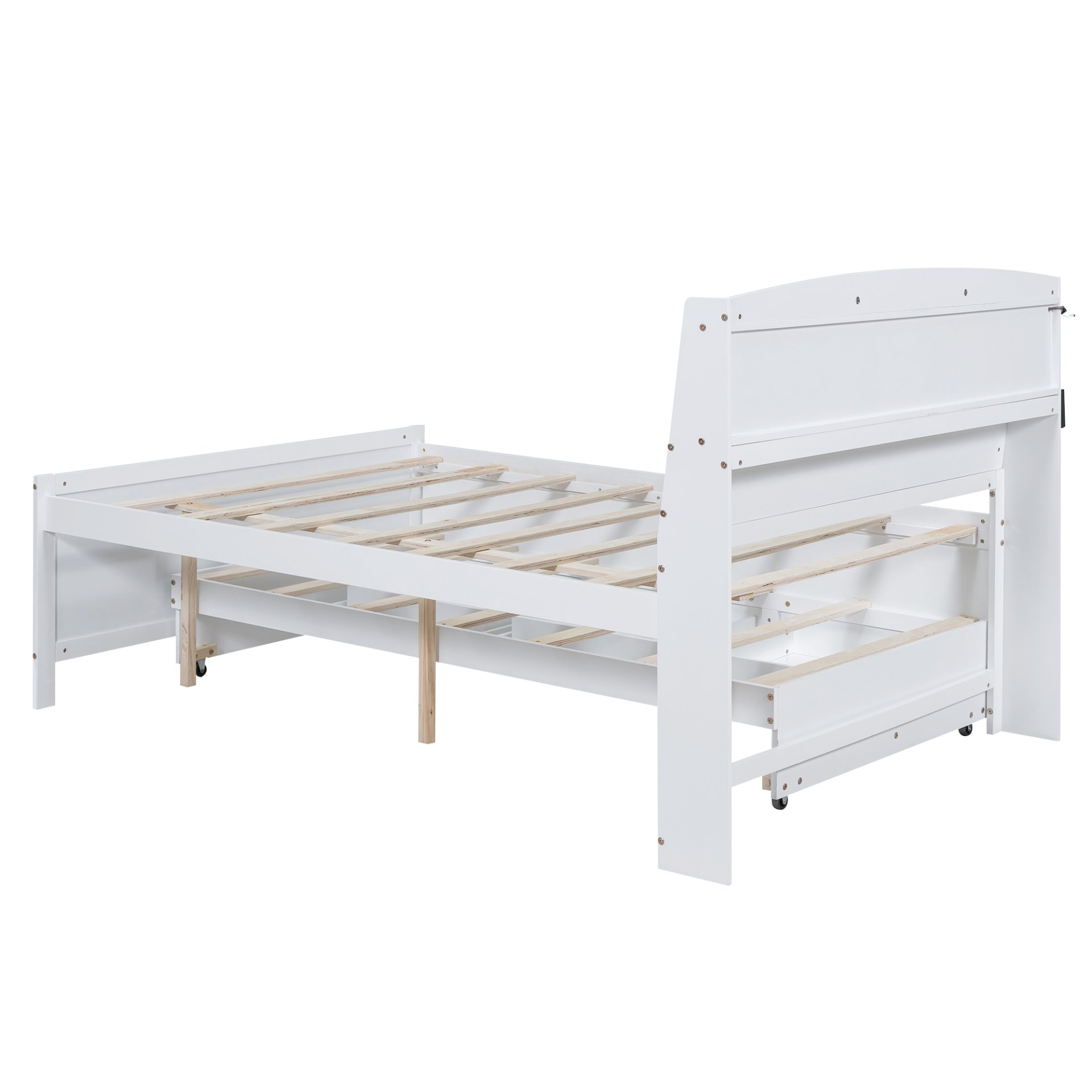 Full Size Platform Bed With Storage LED Headboard, Twin Trundle And 3 Drawers - White - Image 15