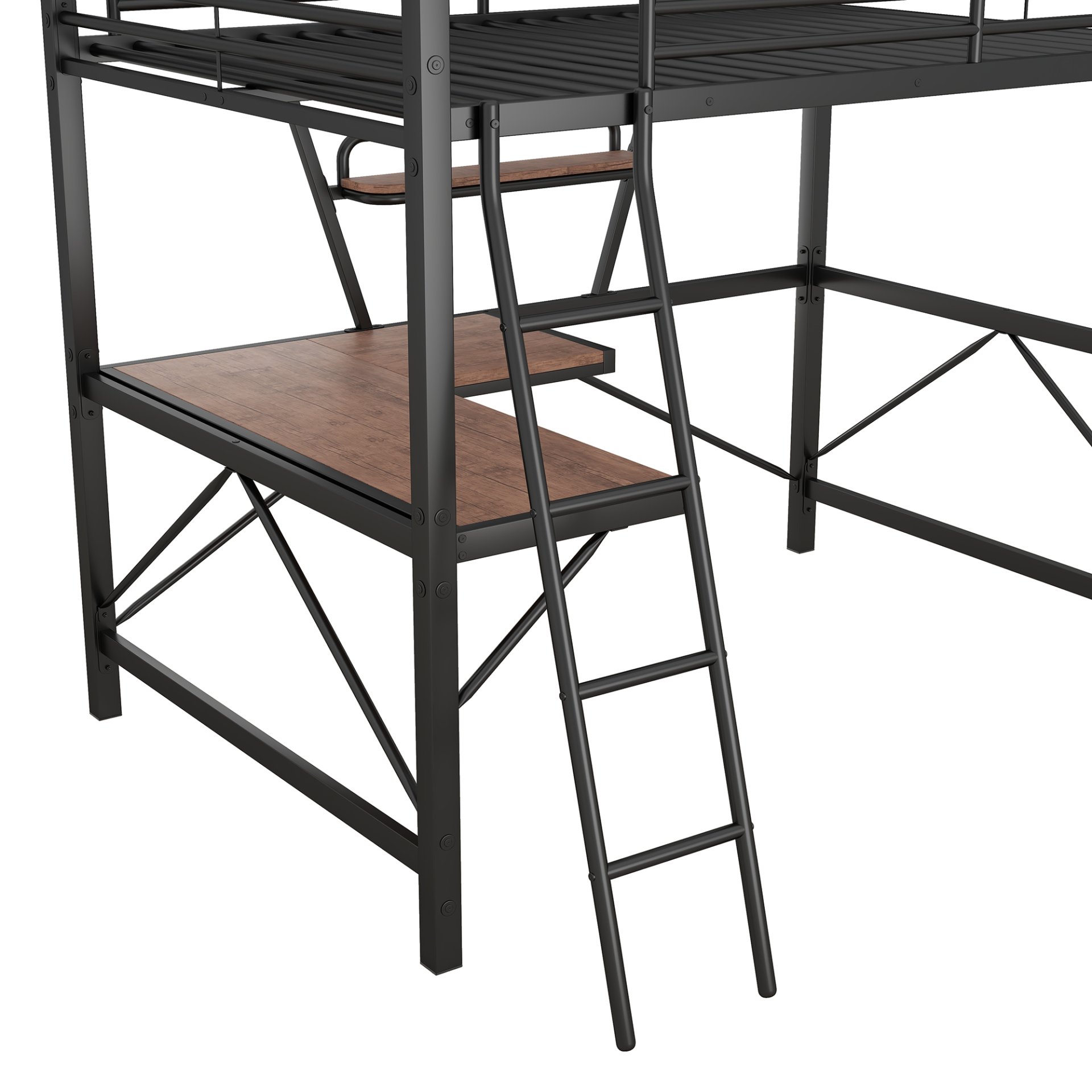 Full Size Loft Bed With Desk And Shelf - Black - Image 10