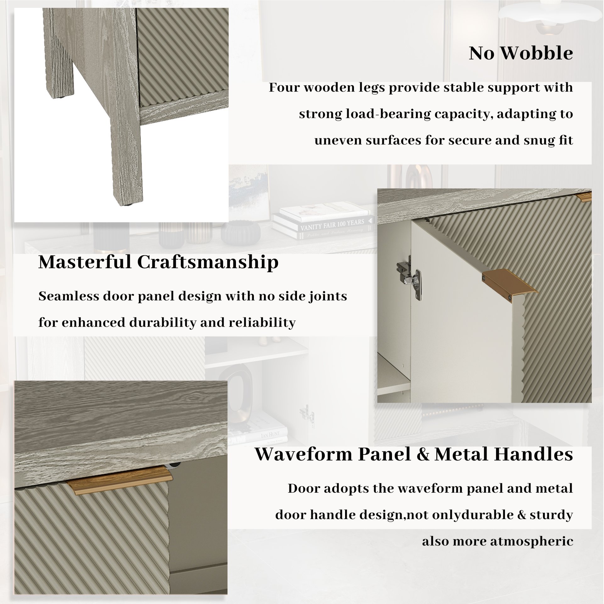 Buffet Cabinet With 4 Doors, Storage Sideboard For Living Room, Dining Room - Champagne - Image 8