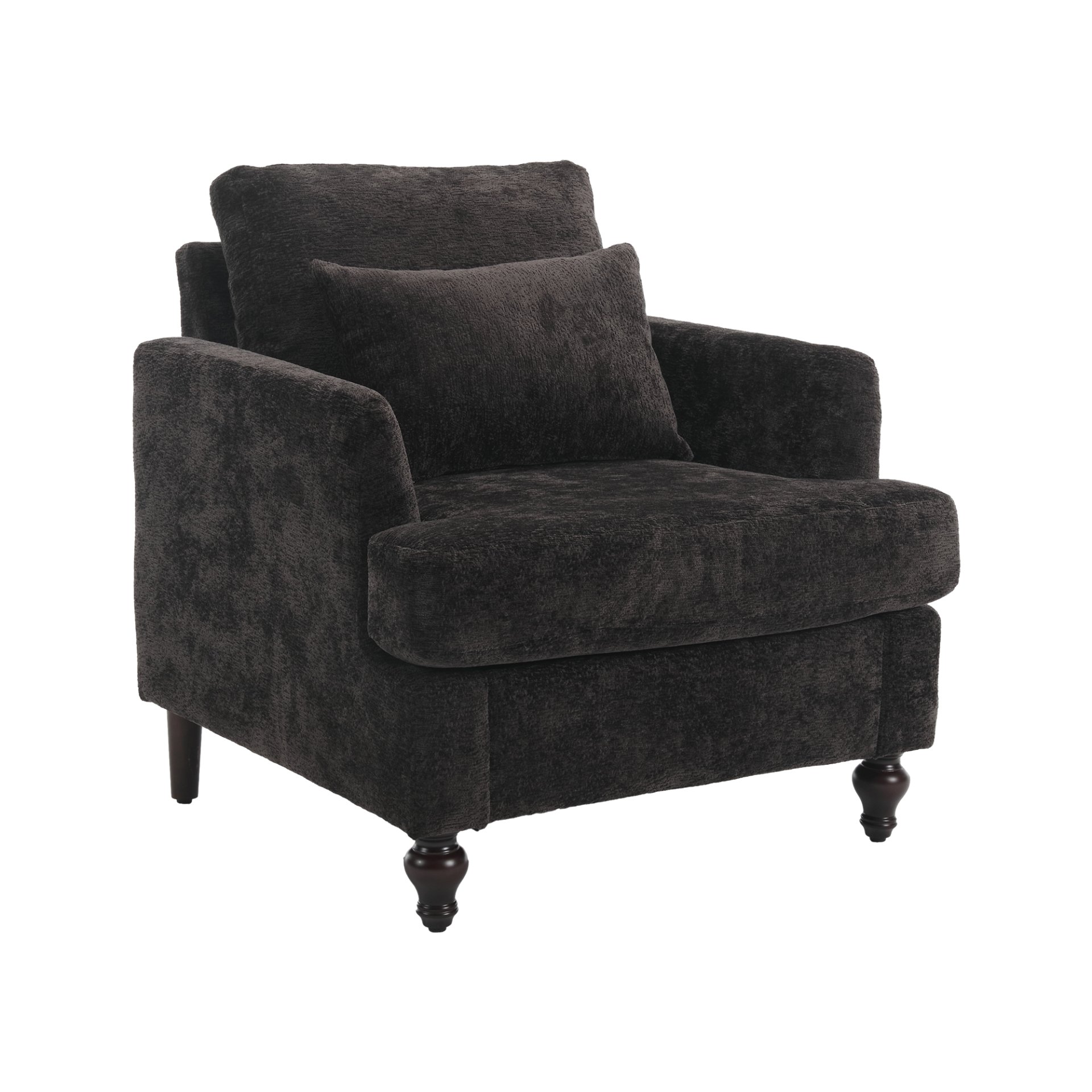 Modern Accent Chair Lounge Chair Chenille Tufted Club Chair Mid Century Arm Chair With Solid Wood Frame - Black - Image 16