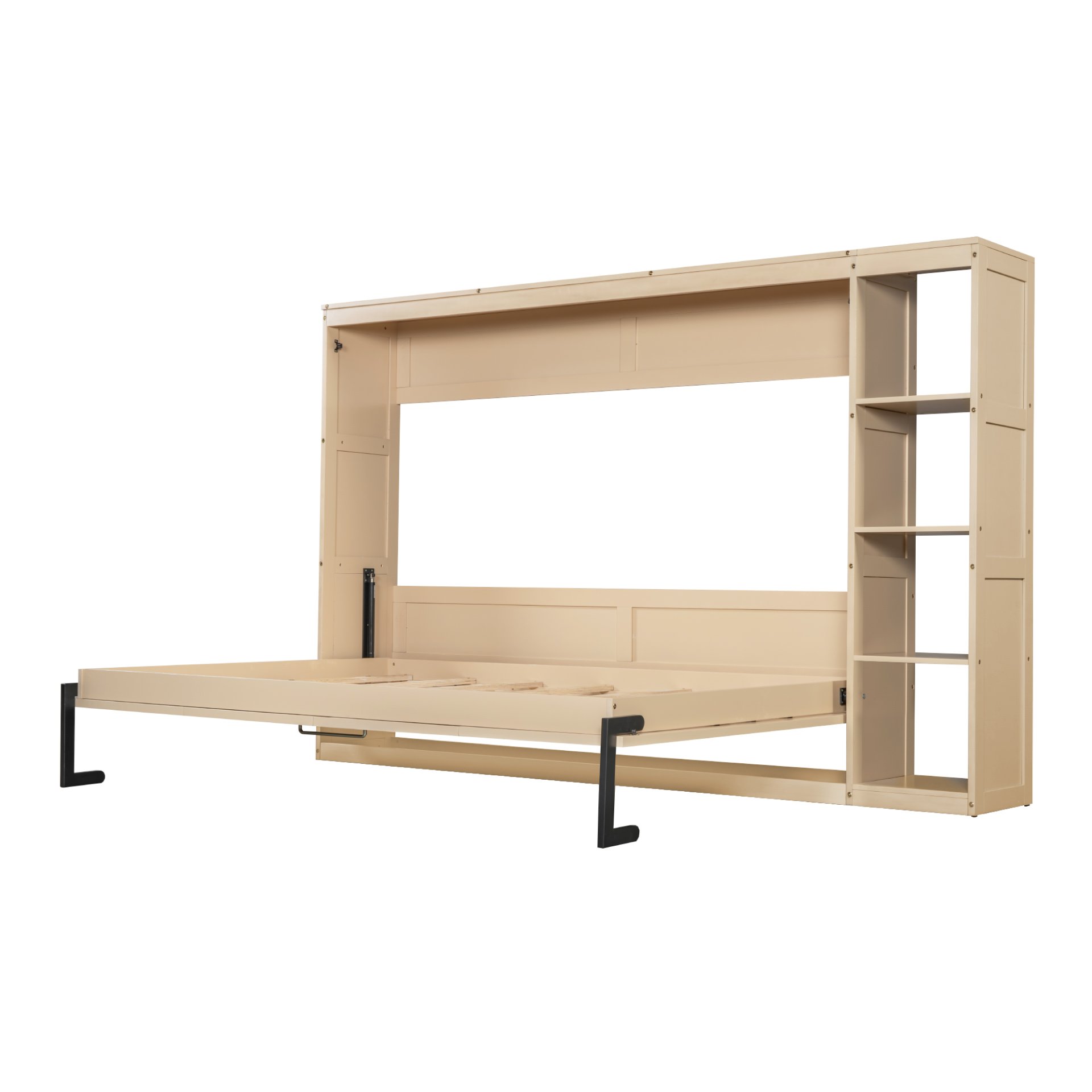 Full Size Murphy Bed With Bookshelf And Storage - Natural - Image 12