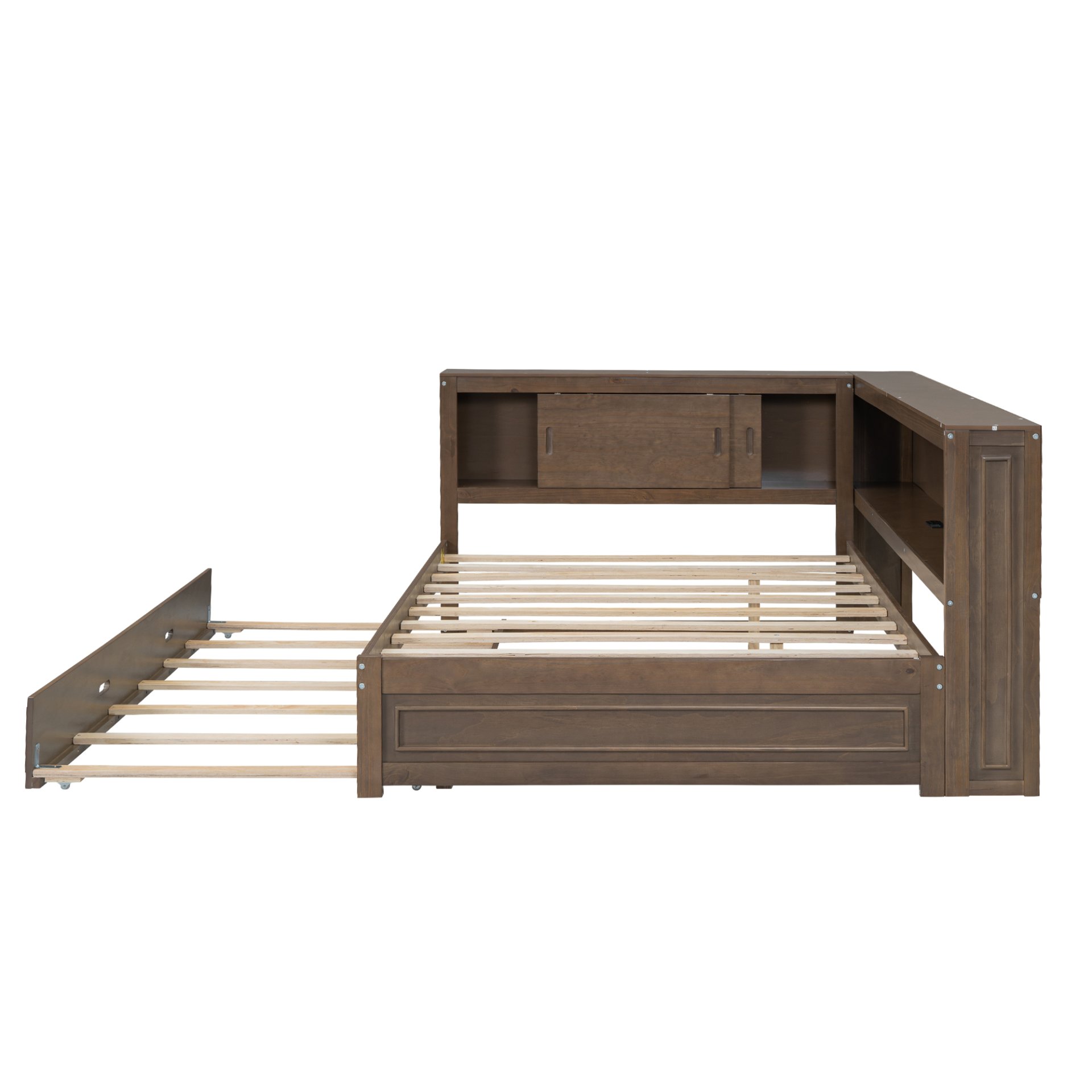 Full Size Daybed With Storage Shelves, LED, USB, And Trundle - Wood - Image 10