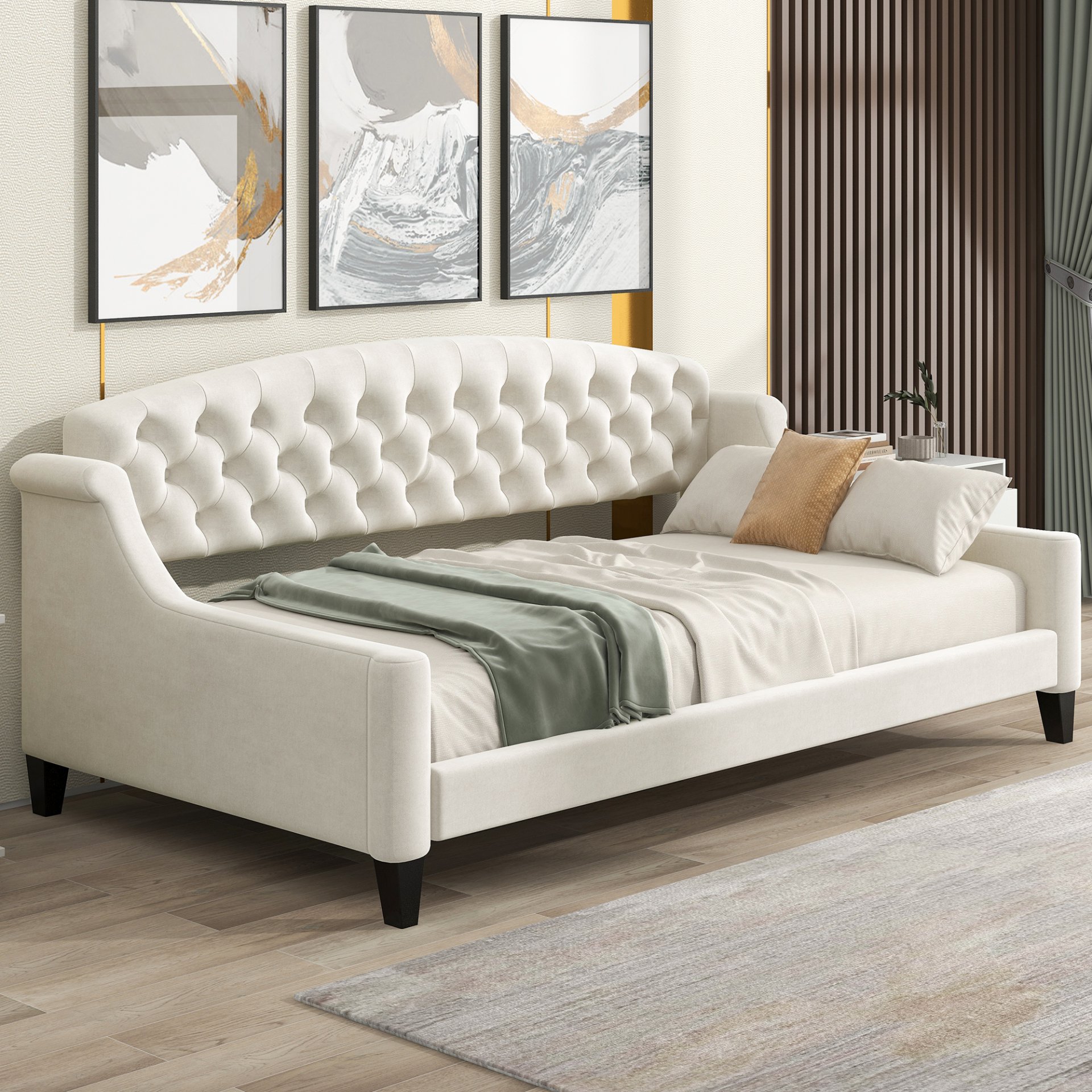 Luxury Tufted Button Daybed, Twin - Beige - Image 5