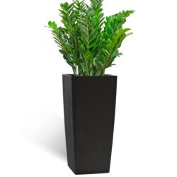 Large Flower Pot With Self Watering System, Indoor Outdoor Planter Featuring Drainage Holes, Inner Tray & Water Level Monitor - Black