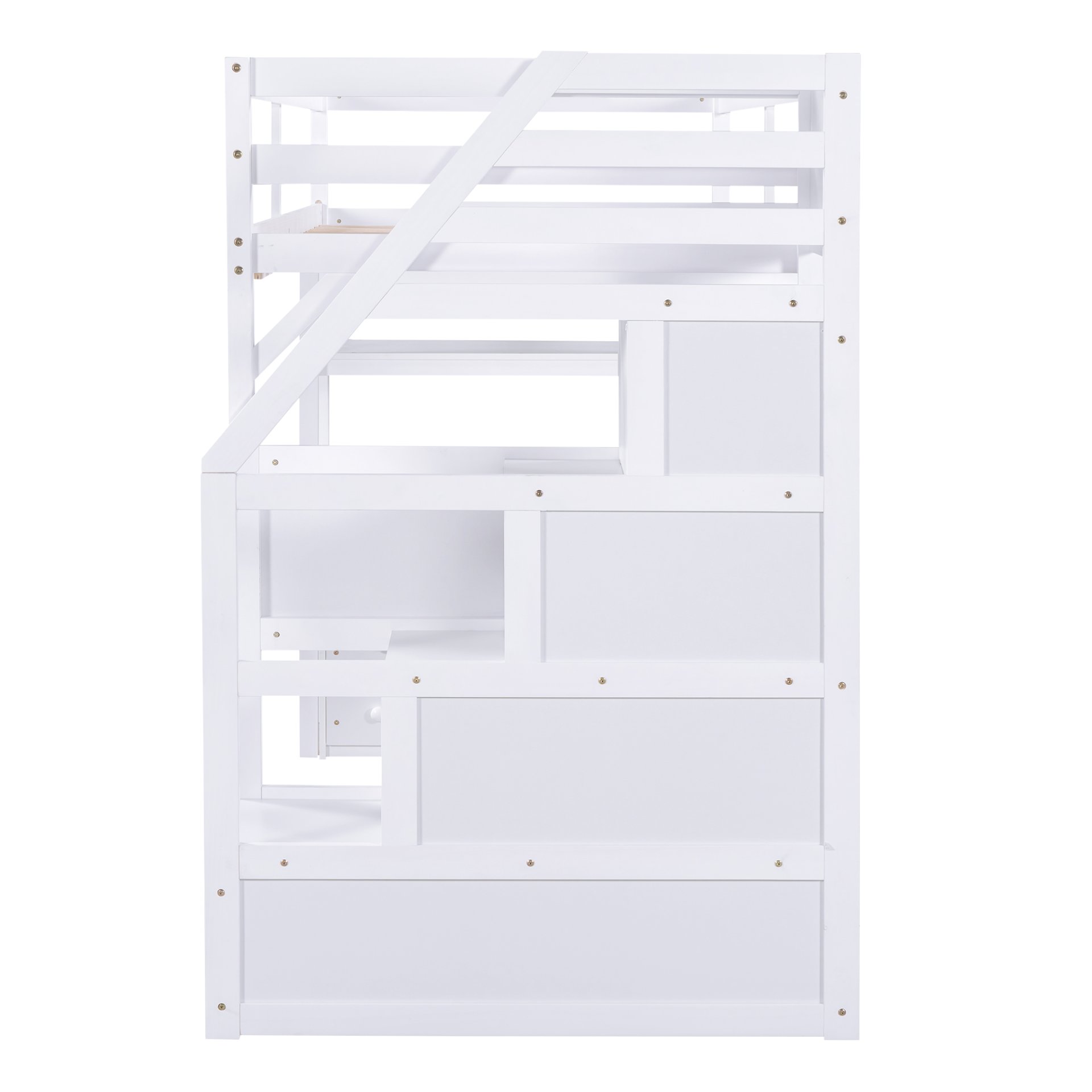 Twin Size Loft Bed With Built In Desk, Shelves, Drawers, And Storage Staircase - White - Image 13