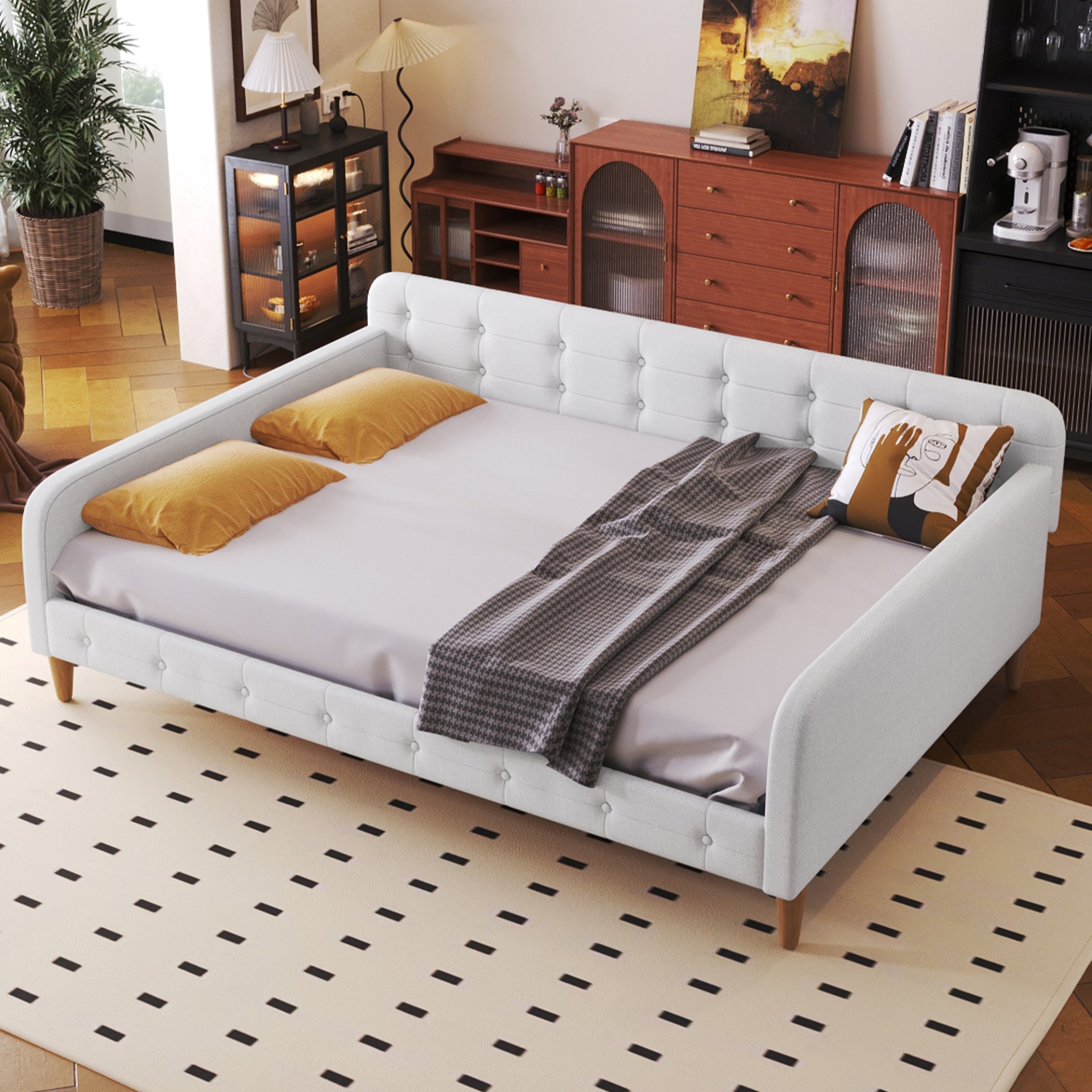Full Size Upholstered Daybed - Beige - Image 2