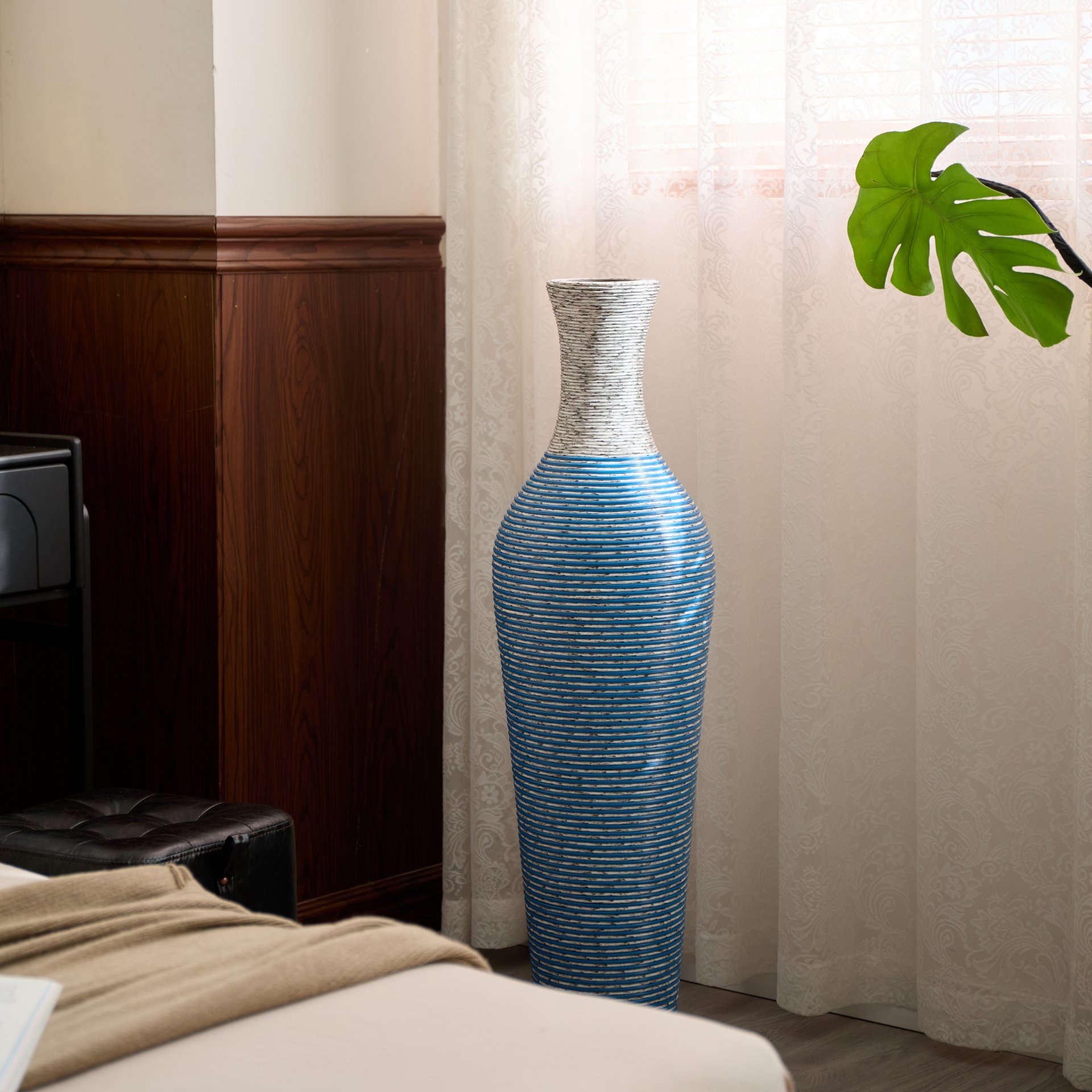 Tall Standing Designer Floor Vase Durable Artificial 2 Tone Ideal Decor Accent For Living Room - Lake Blue - Image 8