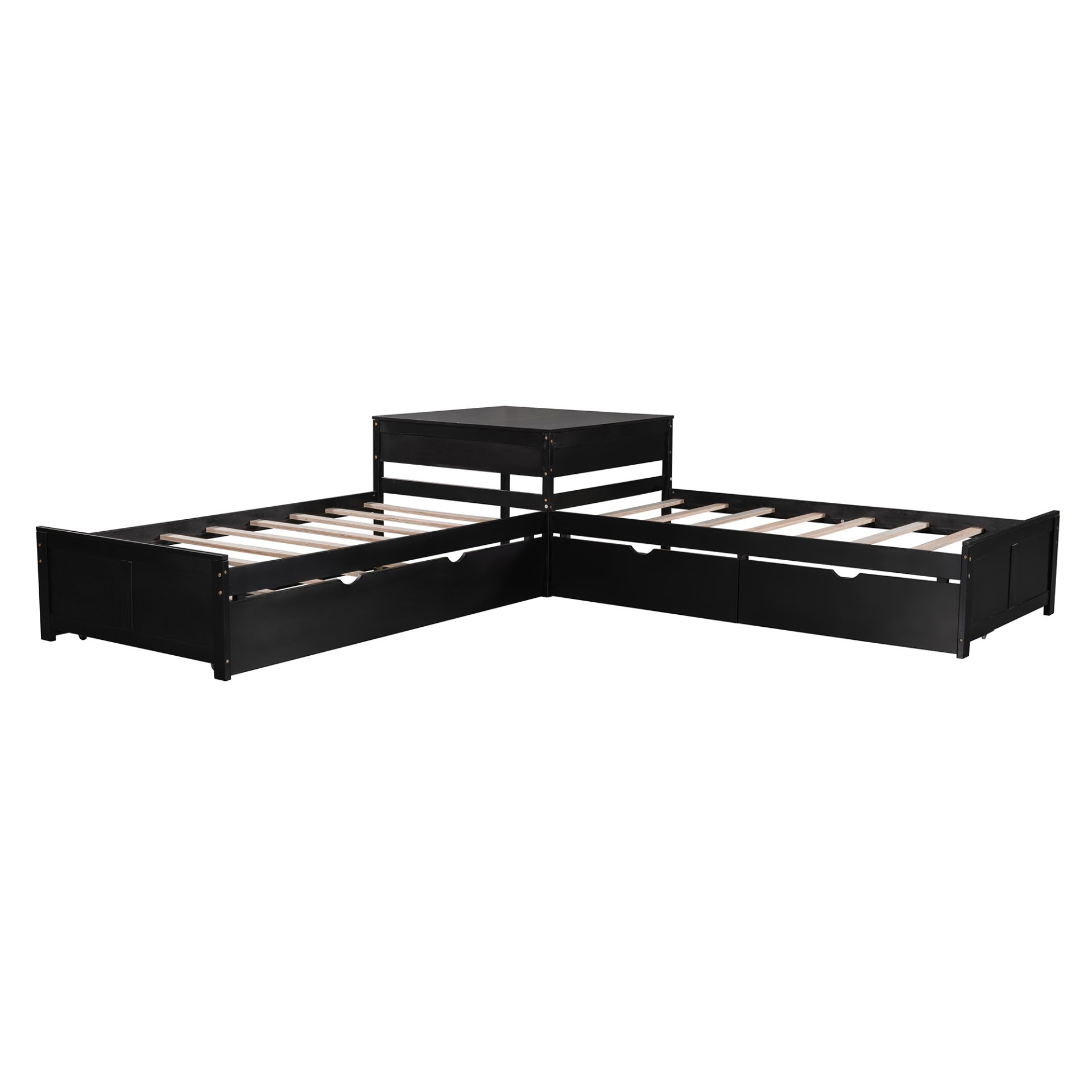 L-Shaped Platform Bed With Trundle And Drawers Linked With Built In Desk, Twin - Espresso - Image 10