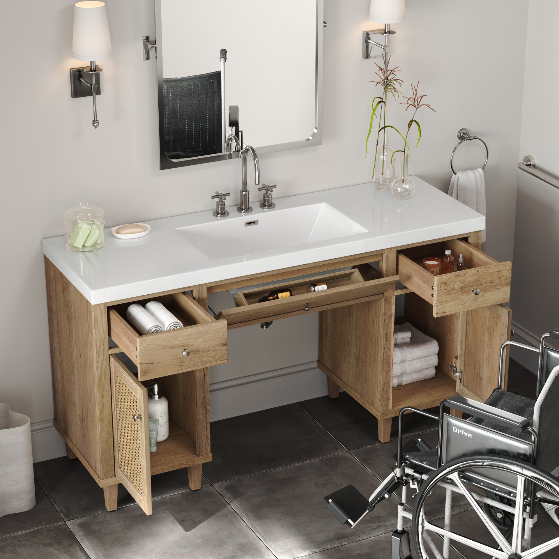 Single Bathroom Vanity With Smc Sink, Spacious Storage Cabinet - Wood - Image 4