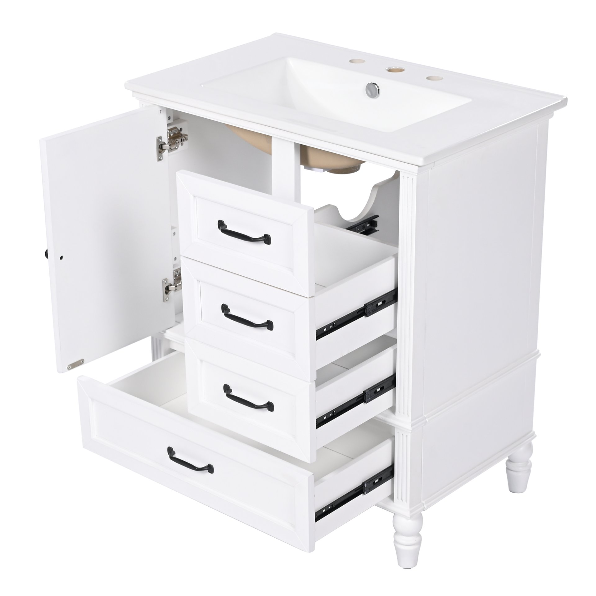 30" Bathroom Vanity With Sink, 3 Drawers, Adjustable Feet - White - Image 13