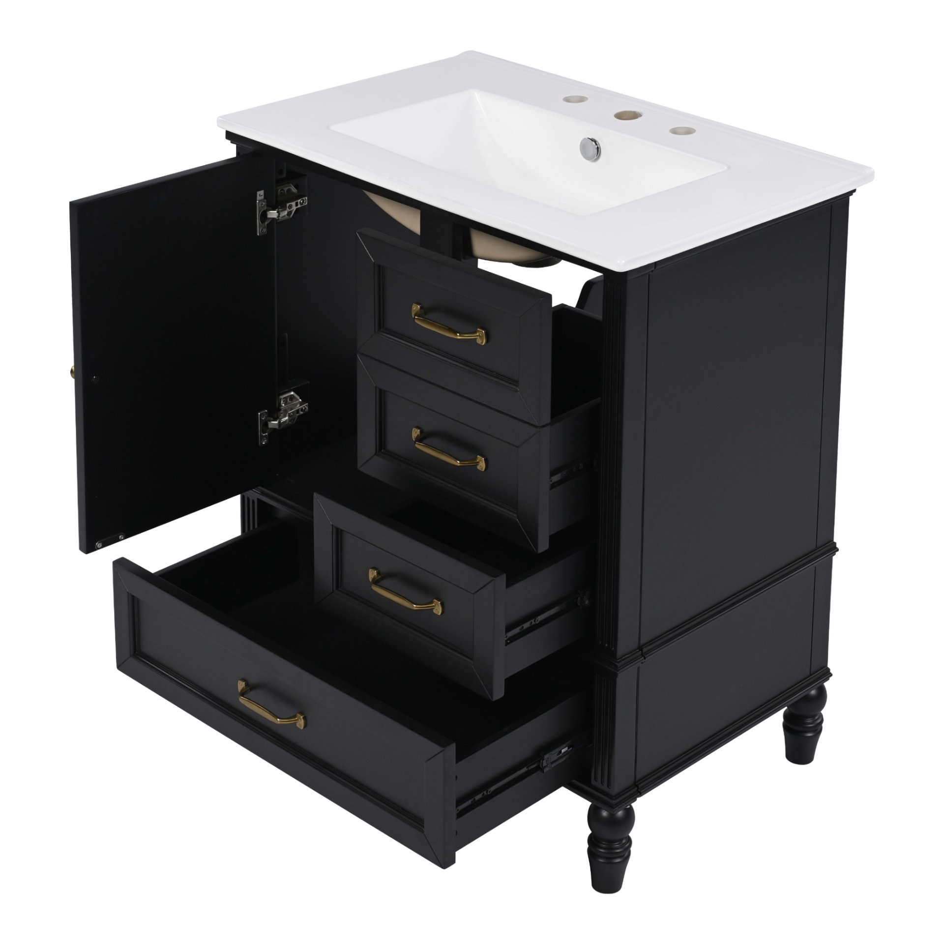 30" Bathroom Vanity With Sink, Cabinet With Door & 3 Drawers - Black - Image 16